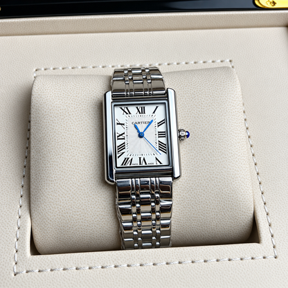 TANK CRTR Silver Chain with White Dial